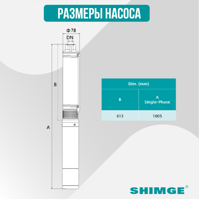 Размеры насоса Shimge 3 SPm 2.5/15 Размеры насоса Shimge 3 SPm 2.5/15